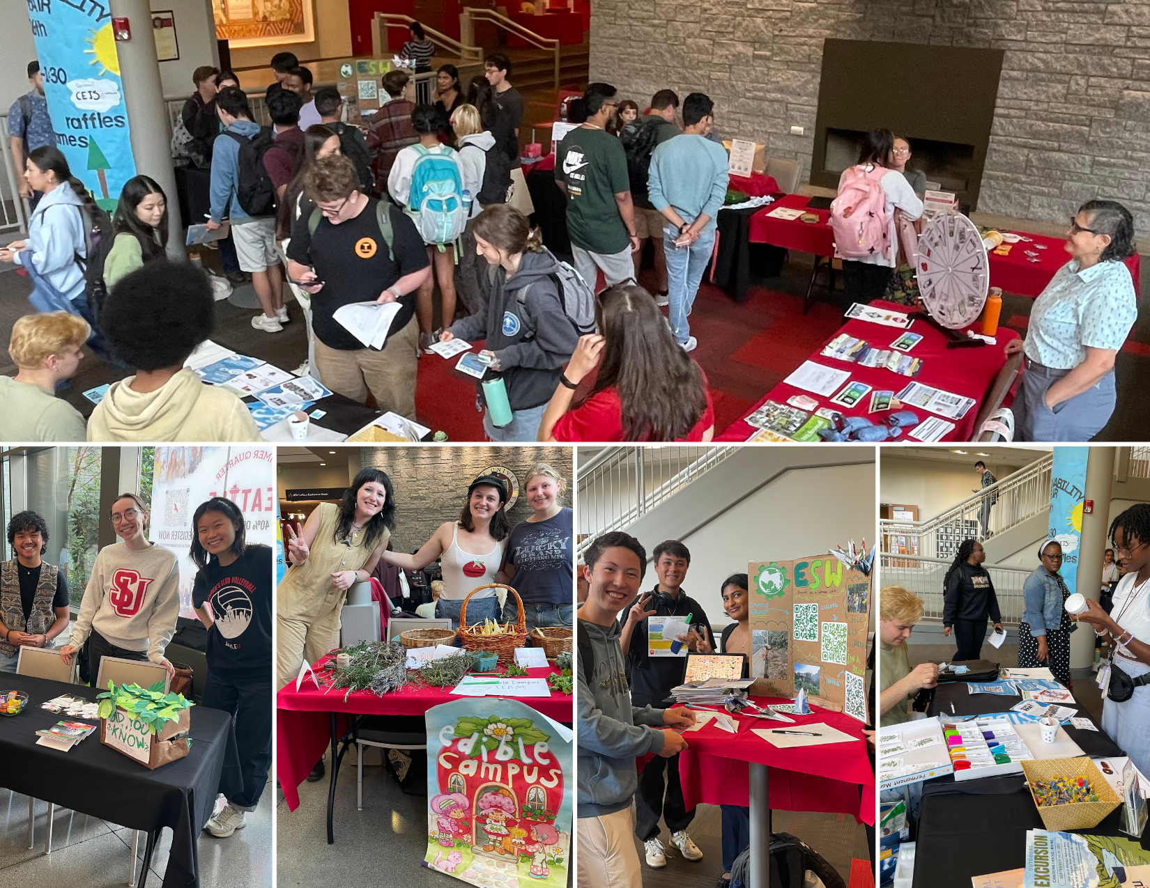 Collage of images of people from student organizations smiling at a tabling event