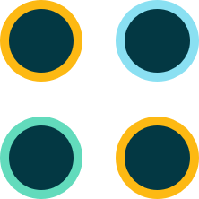 Four connected circles representing four students in conversation