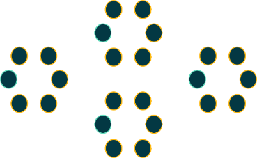 four pods of 6 small, connected circles