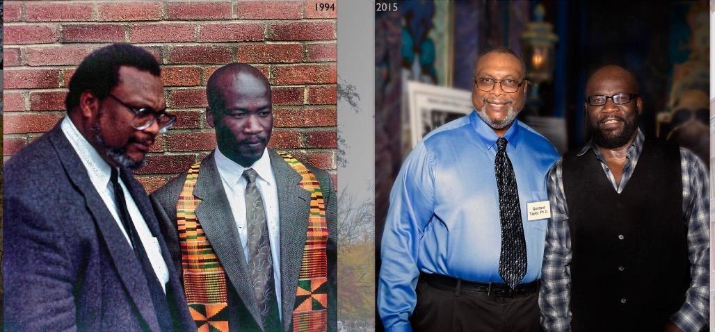 two photos of two men at academic events