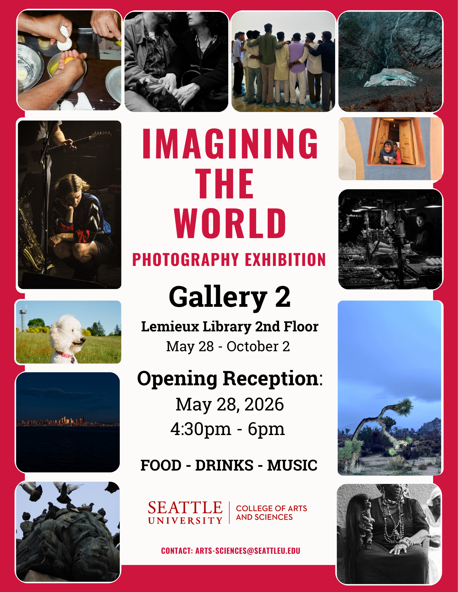 a flyer with various photos that advertises a gallery opening on may 28 2026