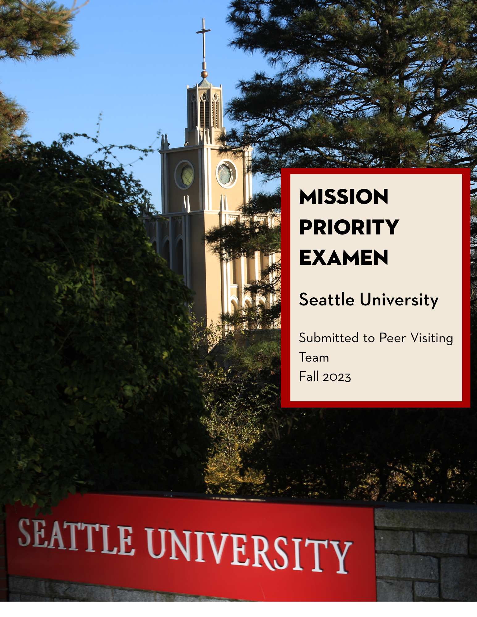 Mission priority examen fall 2023 infographic. Image of Admissions building