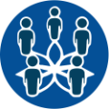 An icon of flower petals connect to the outline of a person representing Community Resilience and Empowerment.