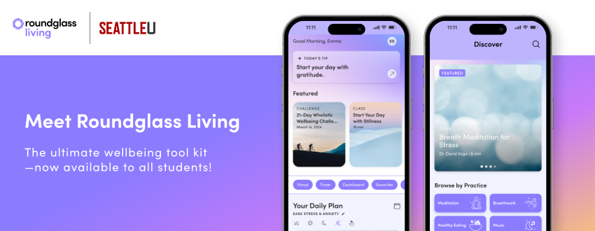 Banner showing a phone with Roundglass Living app