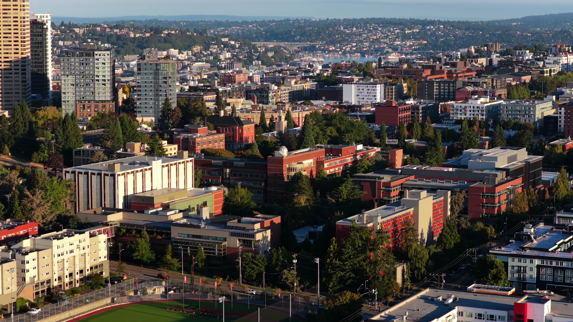 A photograph of Seattle U campus and the city
