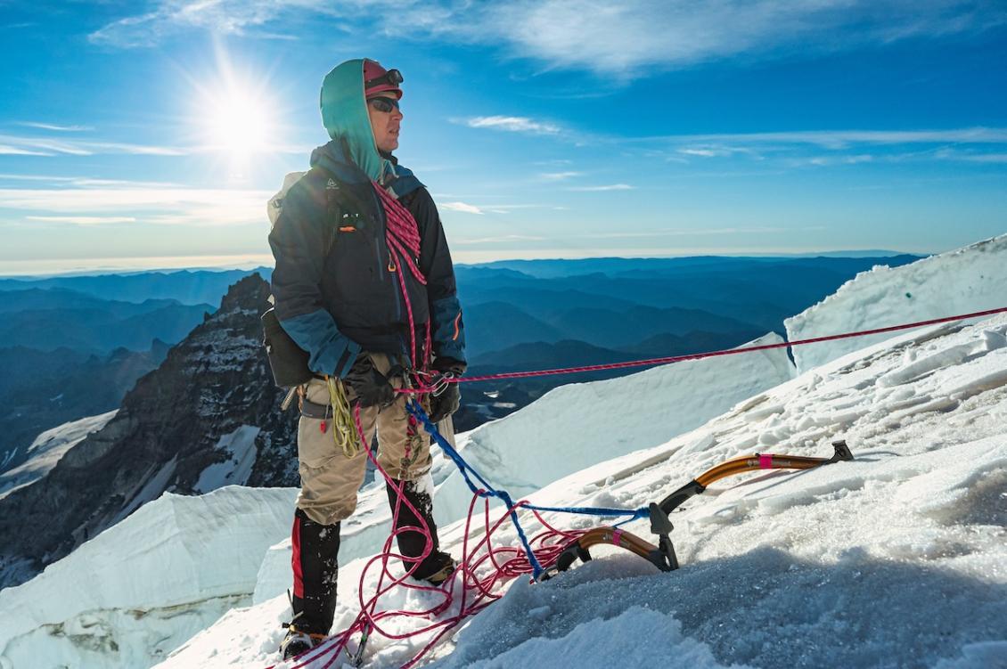 Eric Gilbertson measuring on Rainier