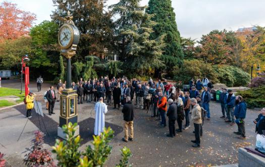 Vintage clock dedication ceremony