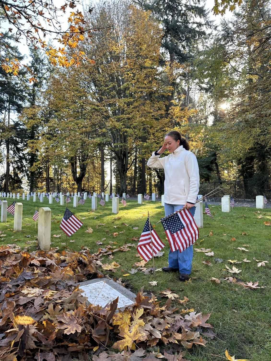 Cadet saluting flag veterans grave
