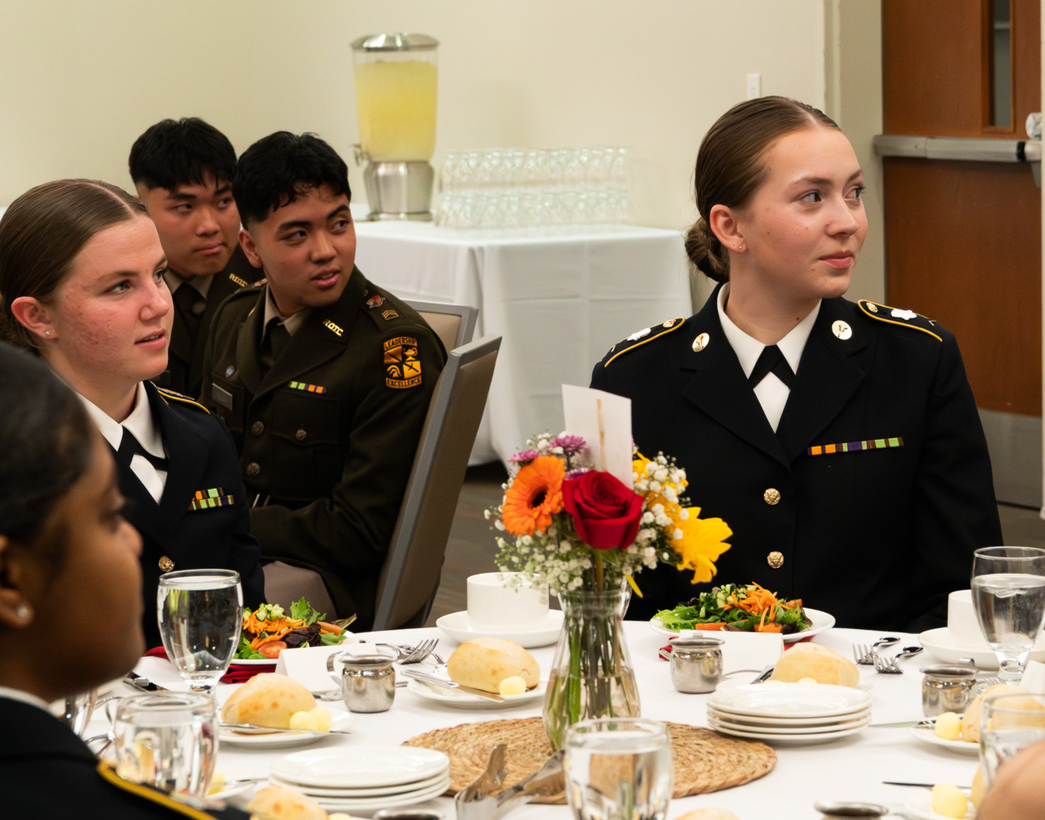 Cadets in uniform formal dining table