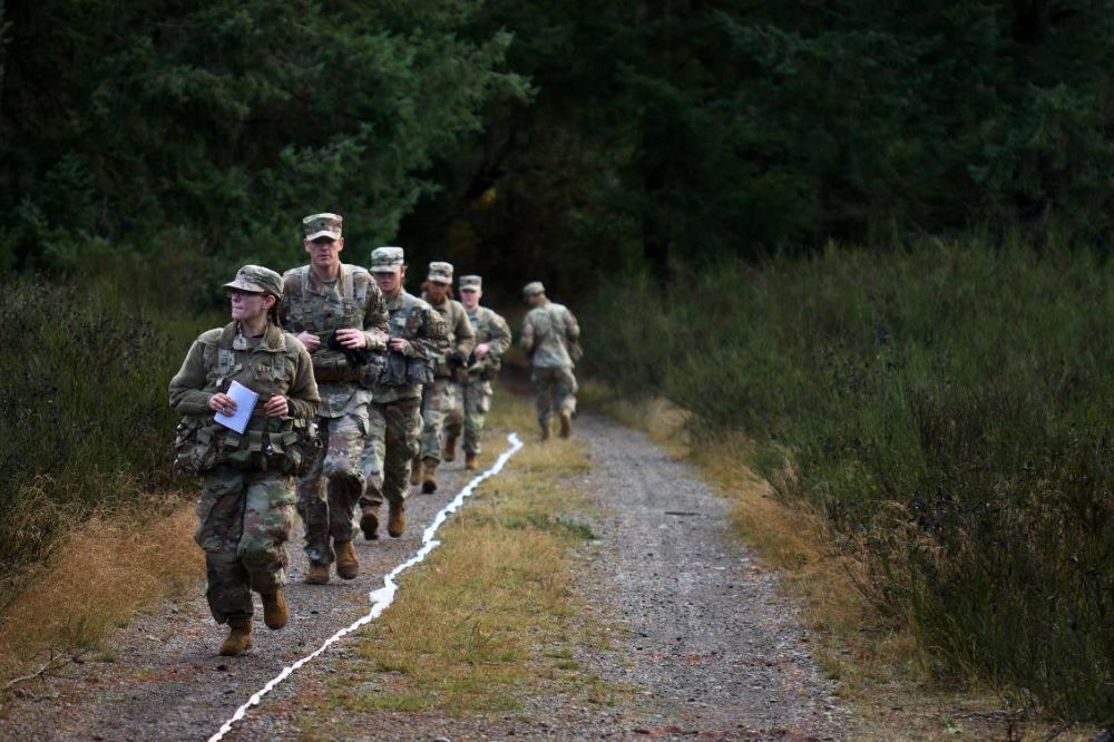 Row of Cadets outside chalked line