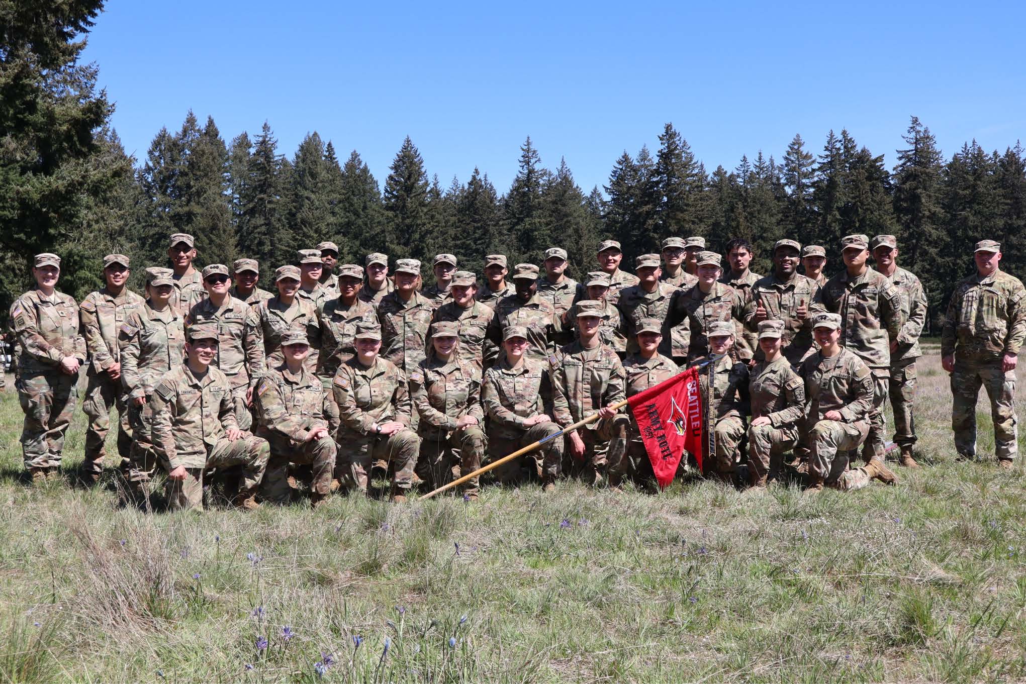 80 Cadets in army greens outside