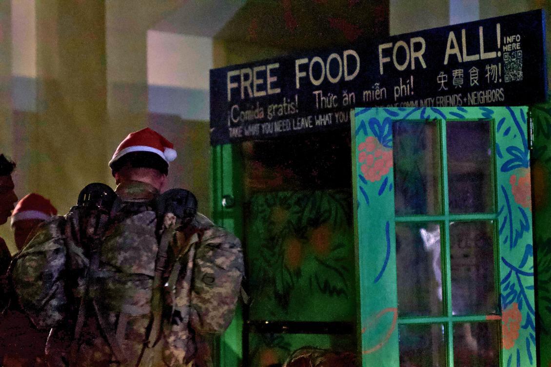 Cadets at food donation closet