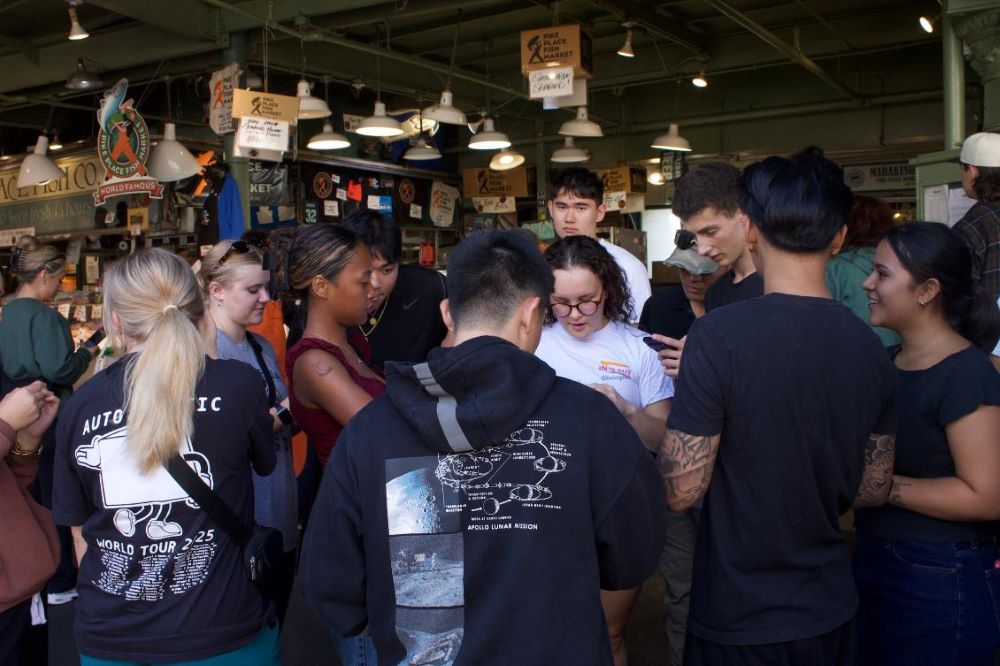 ROTC Cadets in street clothes at Pike Place
