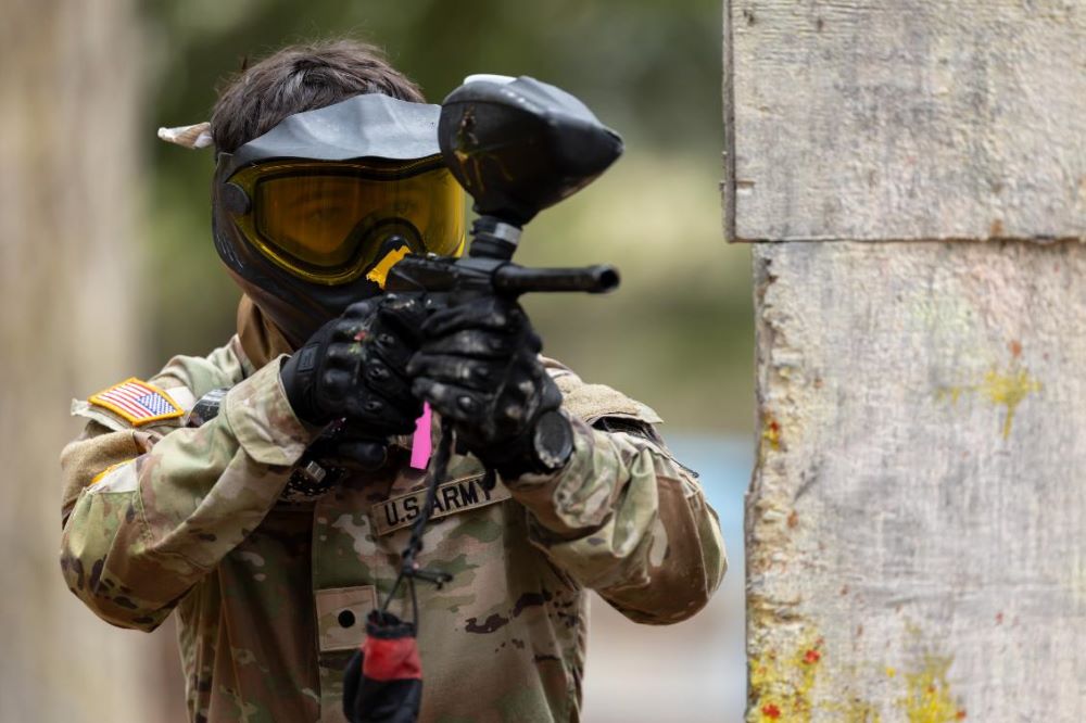 Cadet behind wall googles