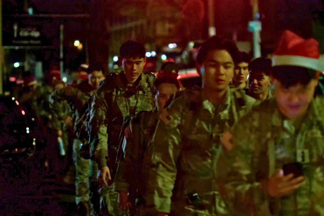 Cadets in Army greens with rucksacks