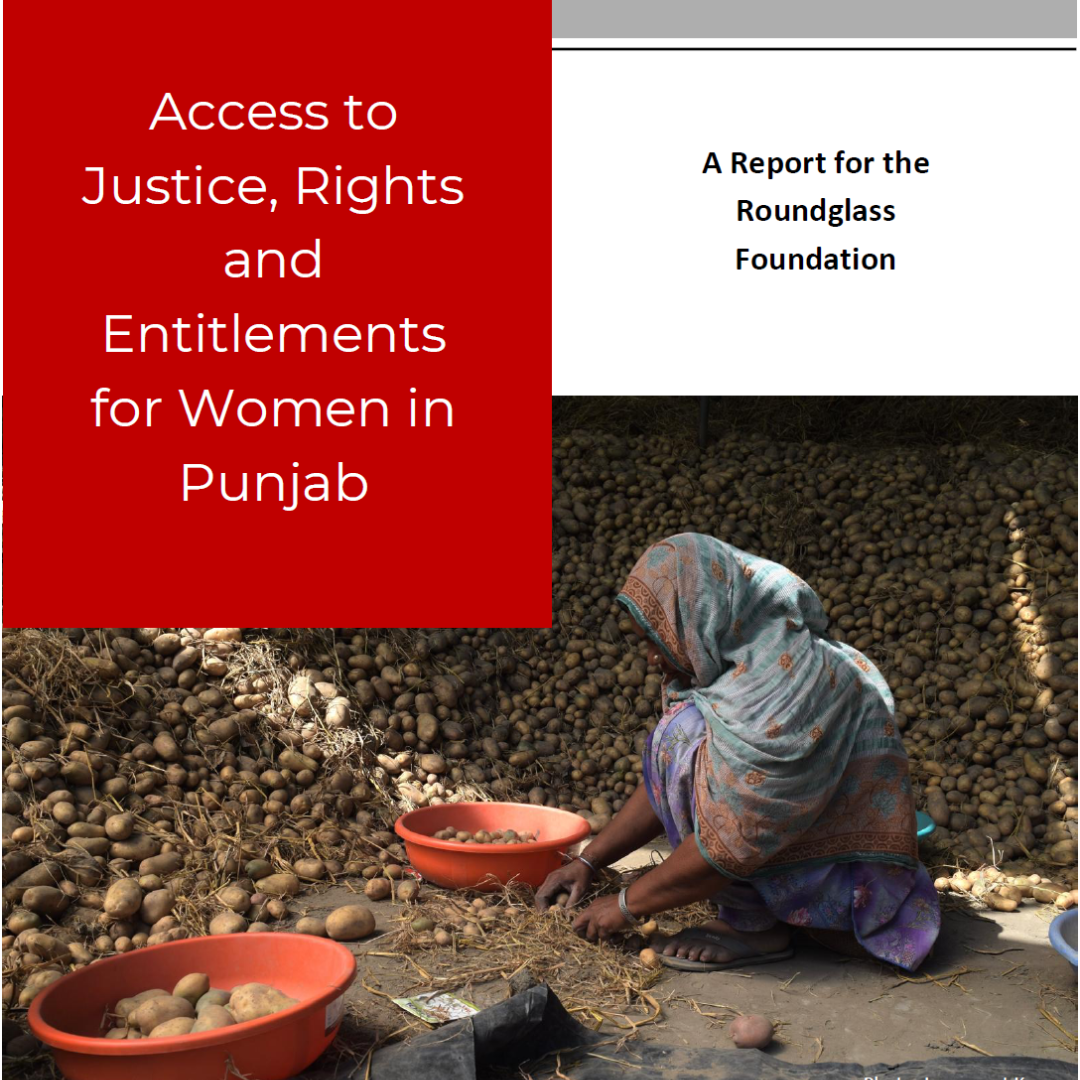 Cover of report on the Access to Justice project showing woman sorting grains