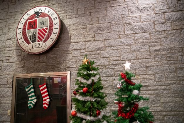 Christmas stockings hung at Student Center Hearth