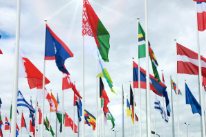 Flags of the world on flag poles