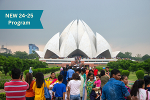 People in front of an Indian Lotus Temple