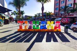 Tall art exhibit of Tijuana City word sign