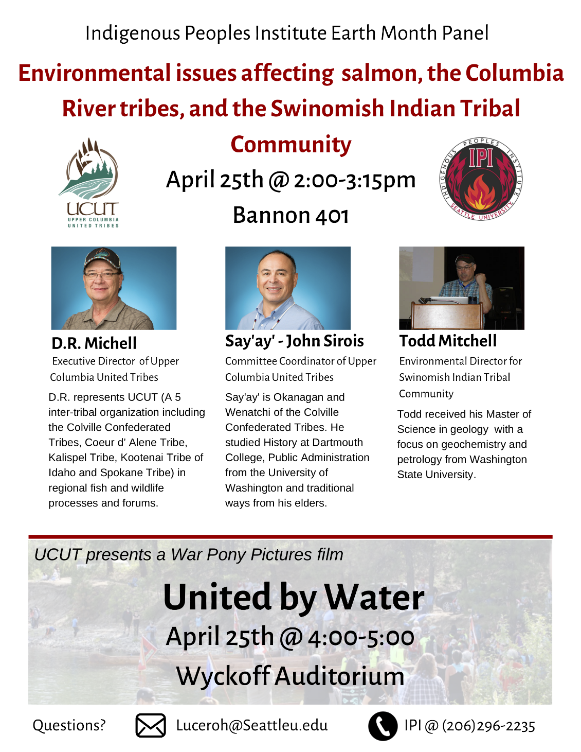 Past Indigenous Peoples Event surrounding salmon, water, the Upper Columbia United Tribes, and the Swinomish Tribe