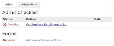 Screen shot of student checklist example