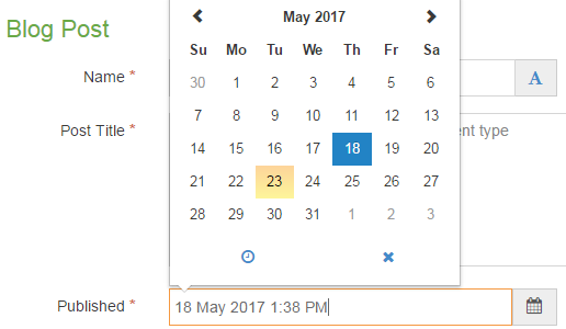 Screen shot of the TerminalFour date picker tool