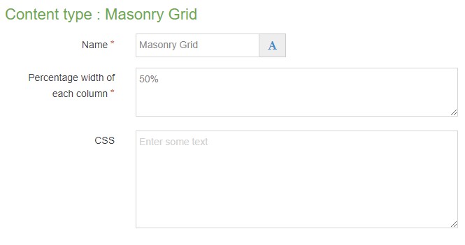 Screenshot of how to configure the masonry grid content type