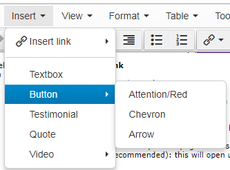 Screen shot of how to insert a button using the Text Editor