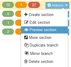 Screenshot of how to preview a section from within the site structure