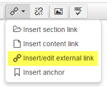 Screen shot of how to insert/edit an external link
