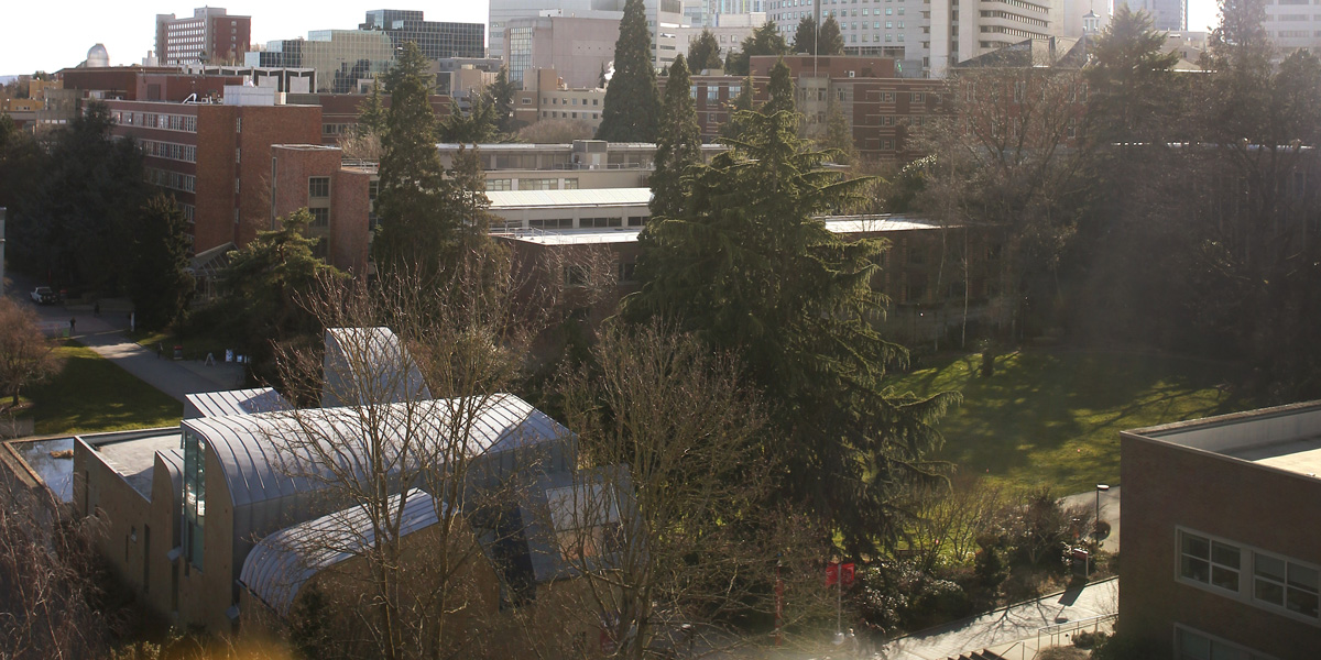 aerial view of Seattle U campus in the Winter