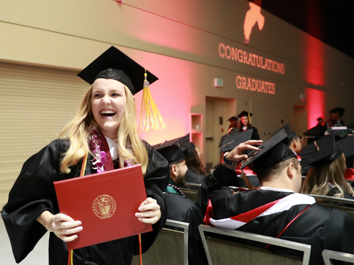 Undergraduate student celebrates graduation.