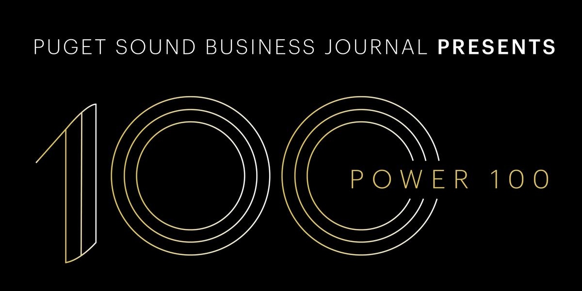 First line reads "Puget Sound Business Journal Presents". Second line reads "Power 100" alongside a large 100 graphic.