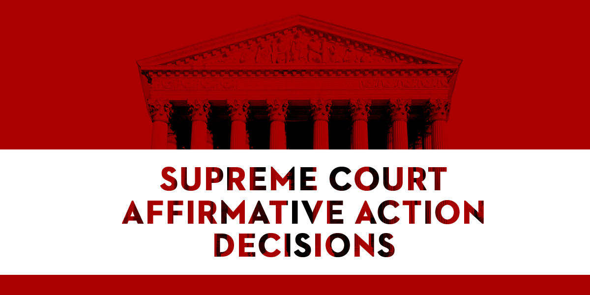 A graphic featuring School of Law affirmative action decision.