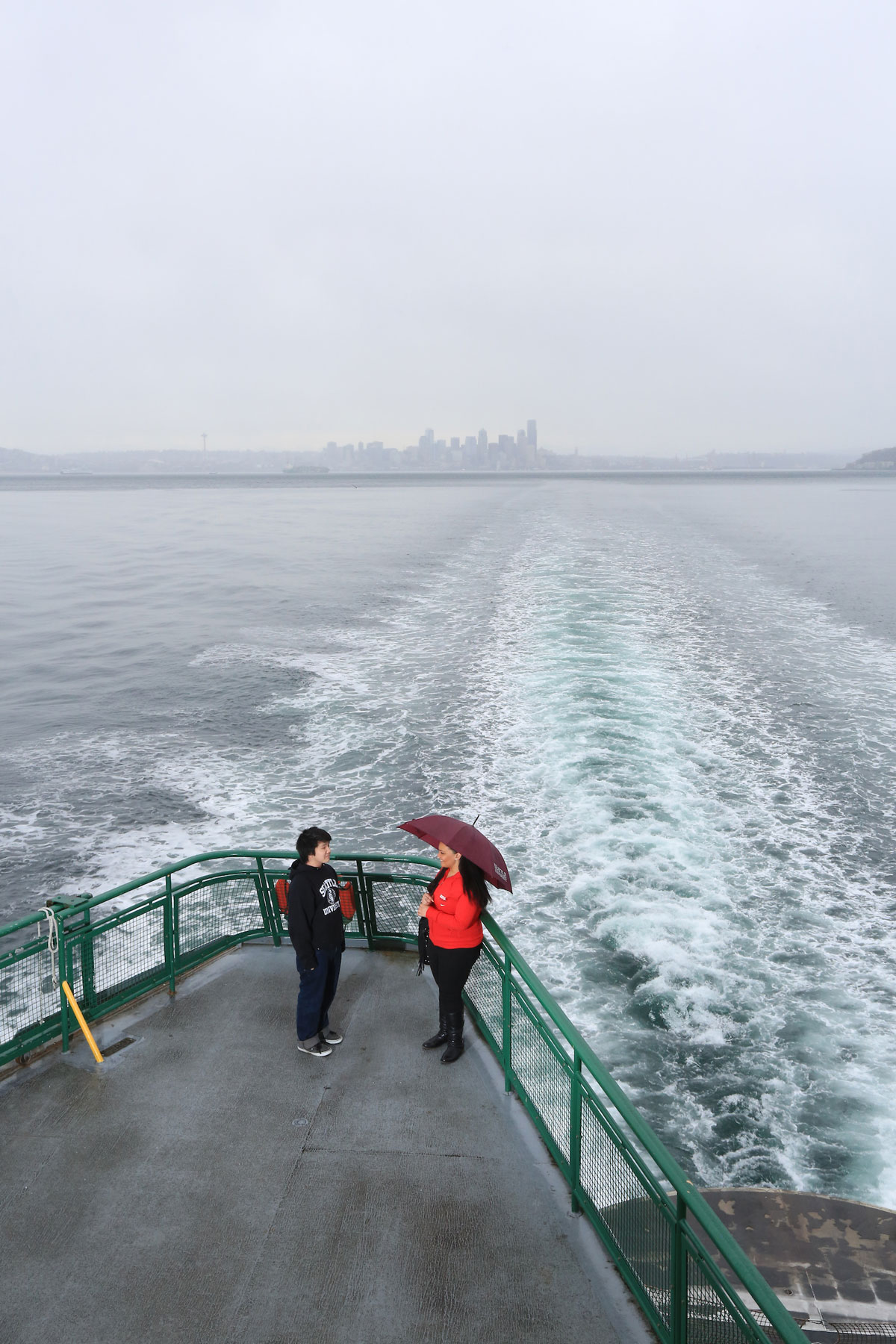 Two Seattle University students on a Washington State Ferry.